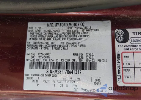 2007 Lincoln Mkz from USA, damaged, VIN 3LNHM28T17R641312